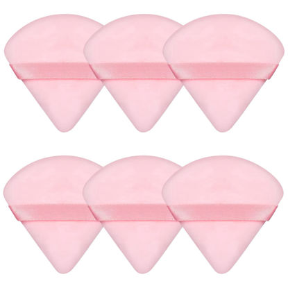 Picture of Pimoys 6 Pieces Pink Powder Puff Face Soft Triangle for Loose Powder, Velour Makeup Sponge Set Setting Powder Puff Beauty Makeup Tools