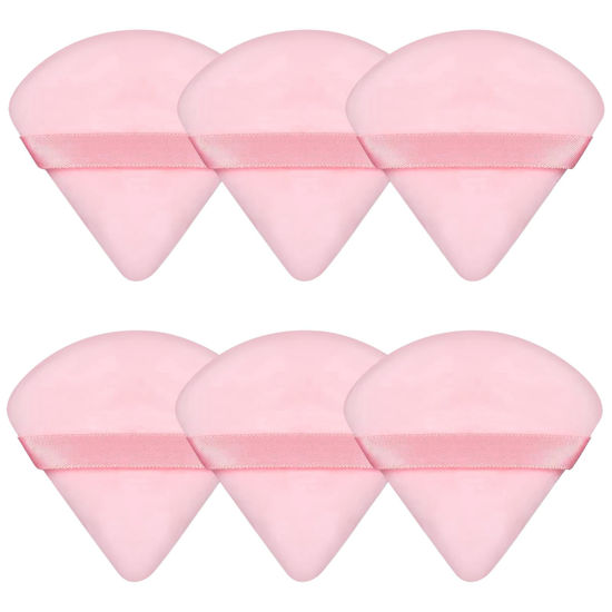 Picture of Pimoys 6 Pieces Pink Powder Puff Face Soft Triangle for Loose Powder, Velour Makeup Sponge Set Setting Powder Puff Beauty Makeup Tools