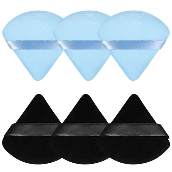 Picture of Pimoys 6 Pieces Powder Puff Triangle Makeup Puffs for Face Powder Setting Powder Cosmetic Foundation Blending Sponge Beauty Makeup Tool, Black and Blue