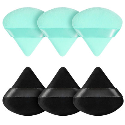 Picture of Pimoys 6 Pieces Powder Puff Face Soft Triangle for Loose Powder, Velour Makeup Blender Sponge Set Setting Powder Puff Beauty Makeup Tool, Black and Green