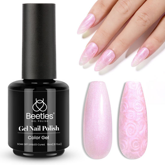 Picture of Beetles Pearl Gel Nail Polish 15ml Pink Gel Polish Shimmer Pearlescent Shell Glitter Nail Gel Polish Iridescent Soak off Uv Led Manicure Salon Nail Art Design