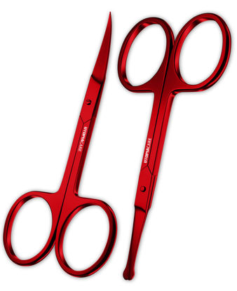 Picture of Utopia Care Curved and Rounded Facial Hair Scissors for Men - Mustache, Nose, Beard, Eyebrows, Eyelashes, and Ear Hair Cutting Scissors - Professional Stainless Steel Trimming Scissors - Red