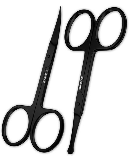 Picture of Utopia Care Curved and Rounded Facial Hair Scissors for Men - Mustache, Nose, Beard, Eyebrows, Eyelashes, and Ear Hair Cutting Scissors - Professional Stainless Steel Trimming Scissors - Black