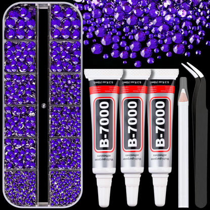 Picture of Resin Rhinestones for Crafting with B7000 Jewelry Glue, 1 Box Blue Purple Flatback Crystals with 3Pcs 10ml Glue for Bedazzling Crafts DIY Nail Art Makeup，Non Hotfix Gems for Clothing Shoes