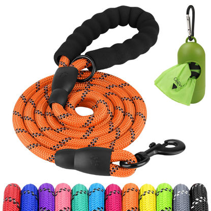 Picture of Joytale 6/5/4 FT Leashes for Small Medium Breed Dogs, Heavy Duty Nylon Braided Rope Dog Leash, Comfortable Padded Handle Strong Leashes with Poop Bags and Dispenser, Orange, 5'×3/8''