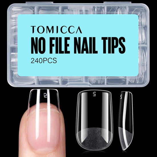 Picture of TOMICCA Short Square Nail Tips, 240Pcs Half Matte Press on Full Cover Acrylic Nails, 12 Sizes Soft Gel Fake Nail Tips for Nail Extension Art Home DIY Nail Salon