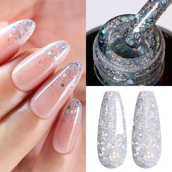 Picture of Beetles Gel Nail Polish Glitter Diamond Shine Nail Polish, 15ml Silver Chrome Gel Polish, Soak Off U V LED Nail Lamp Gel Polish Nail Long Lasting Highly Shine Art Manicure Salon DIY Home for Women