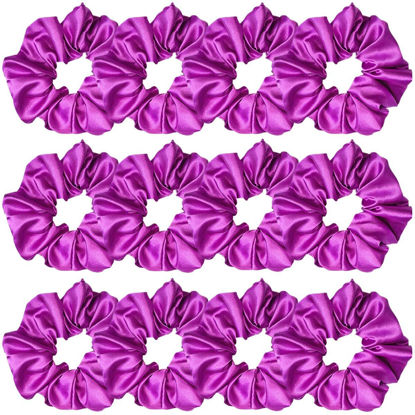 Picture of 12 Pcs Satin Silk Scrunchies Hair Ties, Fashion Hair Bands, Bow Ropes, Elastic Bracelets, Ponytail Holders for Women and Girls (4.5 Inch, Pink Purple)