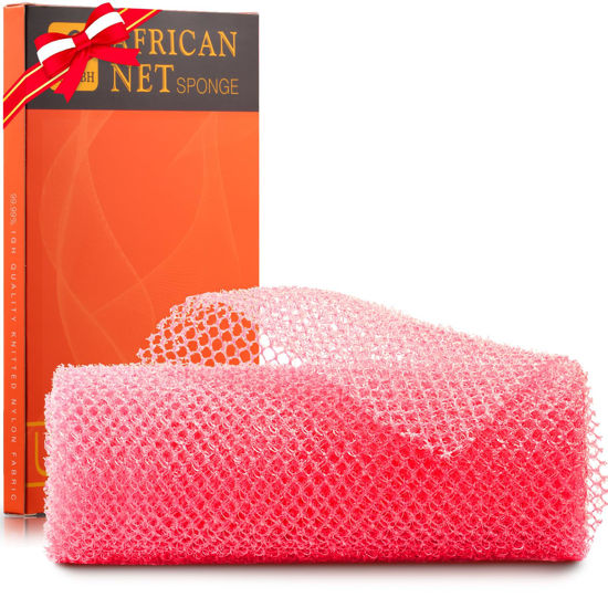 Picture of African Net Sponge African Net Long Net Bath Sponge Exfoliating Shower Body Scrubber Back Scrubber Skin Smoother,Great for Daily Use (Pink)