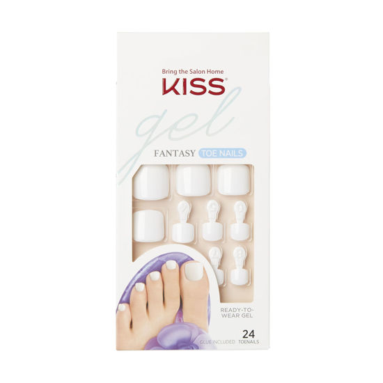 Picture of KISS Gel Fantasy Press On Toenails, Nail Glue Included, 'This is Classic', White, Short Size, Squoval Shape, Includes 24 Nails, 2g glue, 1 Manicure Stick, 1 Mini File