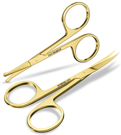 Picture of Utopia Care Curved and Rounded Facial Hair Scissors for Men - Mustache, Nose, Beard, Eyebrows, Eyelashes, and Ear Hair Cutting Scissors - Professional Stainless Steel Trimming Scissors - Gold