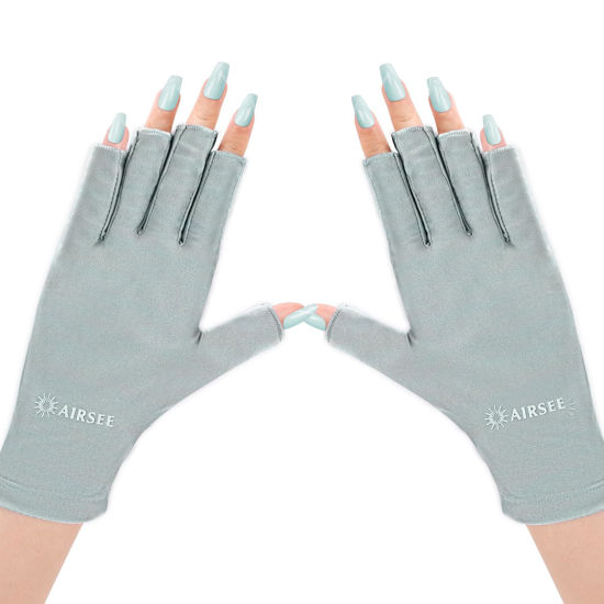 Picture of AIRSEE UV Gloves for Nail Lamp,Professional UPF50+ UV Protection Gloves for Manicures Nail Art,Fingerless Gloves That Shield Skin from The Sun and Nail Lamp (Mint Green)