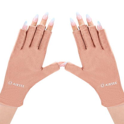 Picture of AIRSEE UV Gloves for Nail Lamp,Professional UPF50+ UV Protection Gloves for Manicures Nail Art,Fingerless Gloves That Shield Skin from The Sun and Nail Lamp (Pink)