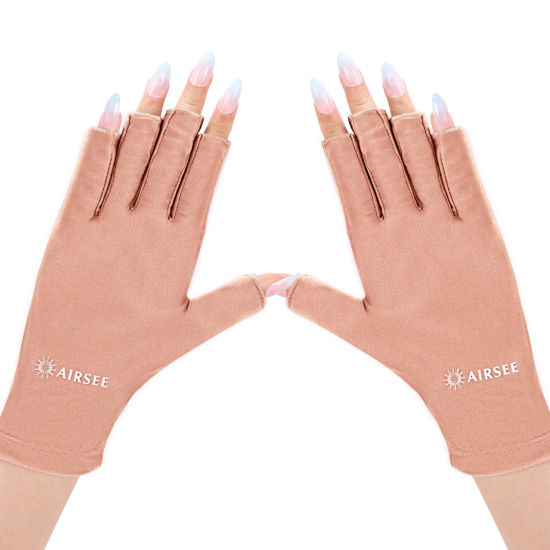 Picture of AIRSEE UV Gloves for Nail Lamp,Professional UPF50+ UV Protection Gloves for Manicures Nail Art,Fingerless Gloves That Shield Skin from The Sun and Nail Lamp (Pink)