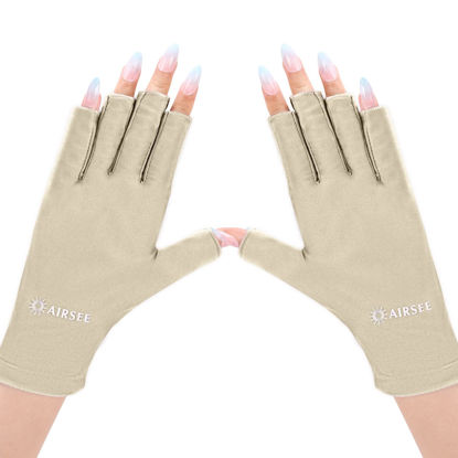 Picture of AIRSEE UV Gloves for Nail Lamp,Professional UPF50+ UV Protection Gloves for Manicures Nail Art,Fingerless Gloves That Shield Skin from The Sun and Nail Lamp (Nude)