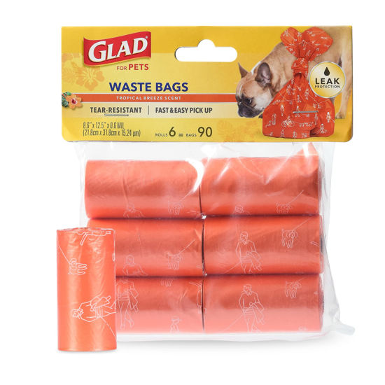 Picture of Glad for Pets Large Dog Waste Bags, Scented, Tear-Resistant, 6 Rolls | Heavy Duty Dog Poop Bags for Fast and Easy Dog Waste Cleanup | 6 Rolls Waste Bags, 90 Bags Total