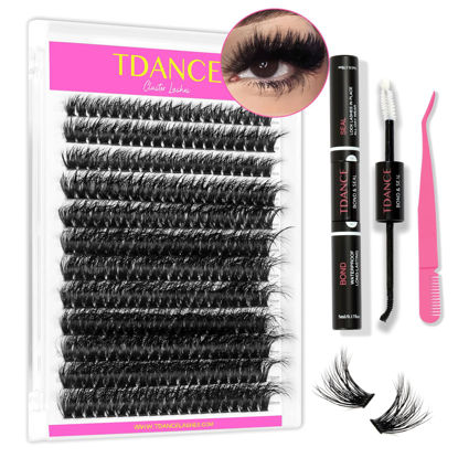 Picture of DIY Lash Extension Kit Cluster Lashes Kit with Mega Volume Lash Clusters, Lash Applicator, Lash Bond and Seal for DIY Eyelash Extension Kit at Home(Kit-Thick-80D,10-20mm)