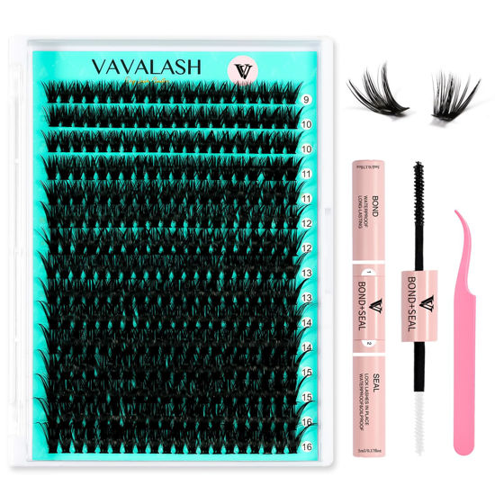 Picture of VAVALASH DIY Lash Extension Kit 300 PCS Individual Cluster Lashes Kit 50D 0.07-D-9-16mm Lash Clusters, Lash Bond and Seal, Lash Tweezer for DIY Eyelash Extension at Home（Kit-50D-0.07-D-9-16MIX）