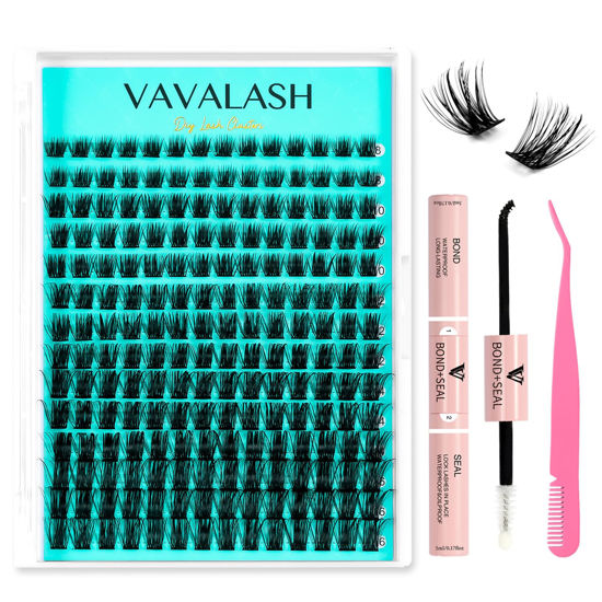 Picture of VAVALASH DIY Lash Extension Kit 168 PCS AL09 Individual Cluster Lashes Kit D Curl Lash Clusters, Lash Bond and Seal, Lash Tweezer for DIY at Home Volume Wispy Soft False Lashes 168 PCS (AL09-Kit)