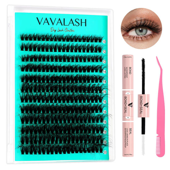 Picture of VAVALASH 40D Lash Clusters Kit 10-20mm Cluster Lashes Wispy Individual Volume Lashes, Lash Bond and Seal Glue, Lash Tweezer for DIY Lash Extension at Home (KIT-40D-10-20MIX)