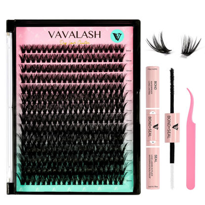 Picture of VAVALASH DIY Lash Extensions Kit Individual Cluster Lashes Kit with 280 PCS 50D-0.07-D-9-16mm Lash Clusters, Lash Bond and Seal, Lash Applicator for DIY Eyelash Extensions at Home（Kit-50D-D-9-16MIX)