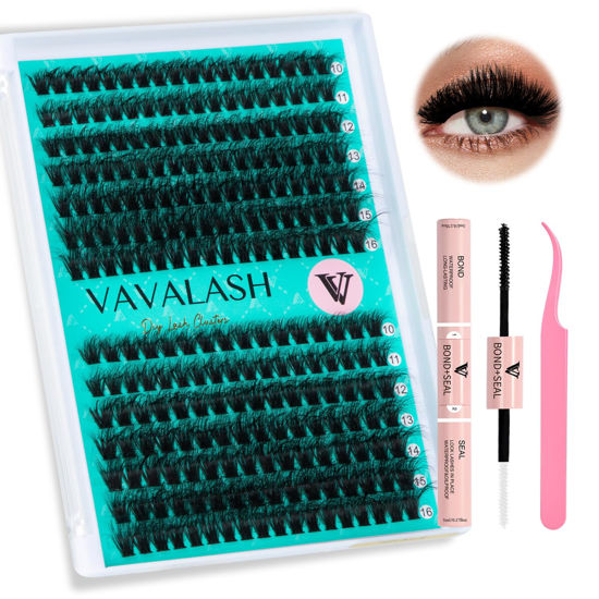 Picture of VAVALASH Lash Clusters Kit 60D+80D 10-16mm Cluster Lashes Wispy Volume Individual Lashes, Lash Bond and Seal Glue, Lash Tweezer for DIY Lash Extension at Home (60D+80D-10-16MIX-KIT)