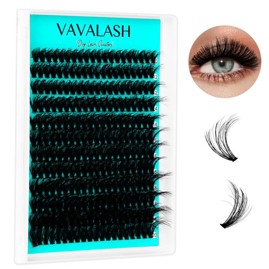 Picture of VAVALASH Lash Extensions 50D Lash Clusters 10-20mm Individual Thick Eyelash Extension Wispy Volume Clusters DIY Lashes at Home (50D-10-20mm）