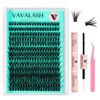 Picture of VAVALASH DIY Lash Extension Kit 280 PCS Individual Cluster Lashes Kit 40D 0.07-D-9-16mm Lash Clusters, Lash Bond and Seal, Lash Tweezer for DIY Eyelash Extension at Home（Kit-40D-0.07-D-9-16MIX）