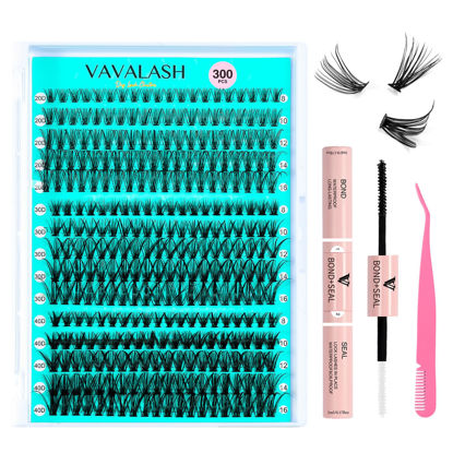 Picture of VAVALASH Lash Clusters Extensions Kit 300Pcs 3 Styles 20D 30D 40D-0.07-8-16MM Cluster Lashes Wispy DIY Individual Lashes, Lash Bond and Seal, Lash Tweezer for DIY at Home (20D+30D+40D-Kit)