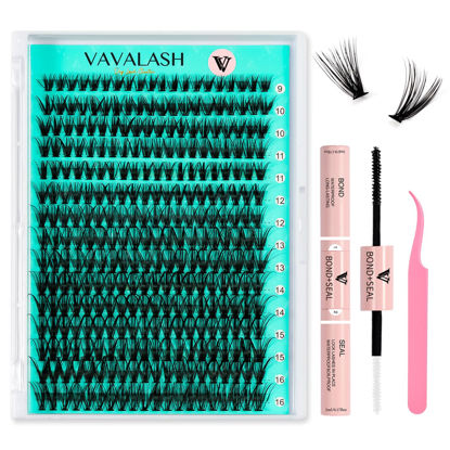 Picture of VAVALASH DIY Lash Extension Kit 300 PCS Individual Cluster Lashes Kit 30D 0.07-D-9-16mm Lash Clusters, Lash Bond and Seal, Lash Tweezer for DIY Eyelash Extension at Home（Kit-30D-0.07-D-9-16MIX）