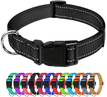 Picture of TagME Dog Collars, Adjustable Reflective Nylon Dog Collar with Quick Release Buckle for Medium Dogs, Black, 1.0" Width