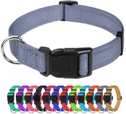 Picture of TagME Reflective Nylon Dog Collars, Adjustable Classic Dog Collar with Quick Release Buckle for Small Dogs, Grey, 3/4" Width