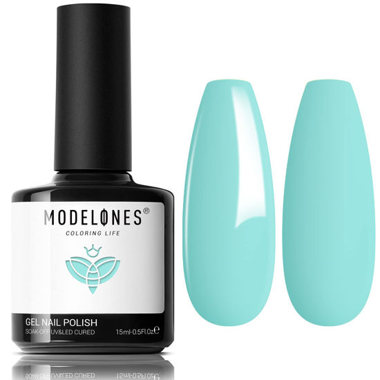 Picture of modelones Gel Nail Polish, 1 Pcs 15 ML Summer Mint Green Gel Polish Pastel Colors Sea Blue Gel Polish Soak Off Starters Nail Art Solid Salon Manicure Design Holiday Gift for Women Girl