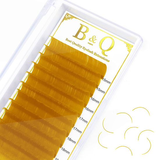 Picture of Colored Eyelash Extensions Yellow Color Individual Lash Extensions 0.15 D Curl Colorful Classic Lash Extensions (Orange-D-0.15,15-20MIX)