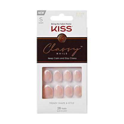 Picture of KISS Classy Nails, Press-On Nails, Nail glue included, 'Exclusive Only', Light White, Short Size, Oval Shape, Includes 28 Nails, 2G Glue, 1 Manicure Stick, 1 Mini File