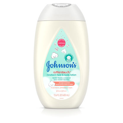 Picture of Johnson's CottonTouch Newborn Baby Face and Body Lotion, Hypoallergenic Moisturization for Baby's Skin, Made with Real Cotton, Paraben-Free, Dye-Free, 13.6 fl. oz