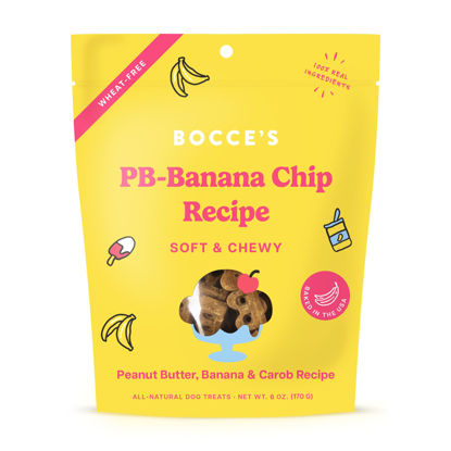 Picture of Bocce's Bakery PB Banana Chip Recipe Treats for Dogs, Wheat-Free Everyday Dog Treats, Real Ingredients, Baked in The USA, All-Natural Soft & Chewy Cookies, Peanut Butter, Bananas, & Carob, 6 oz