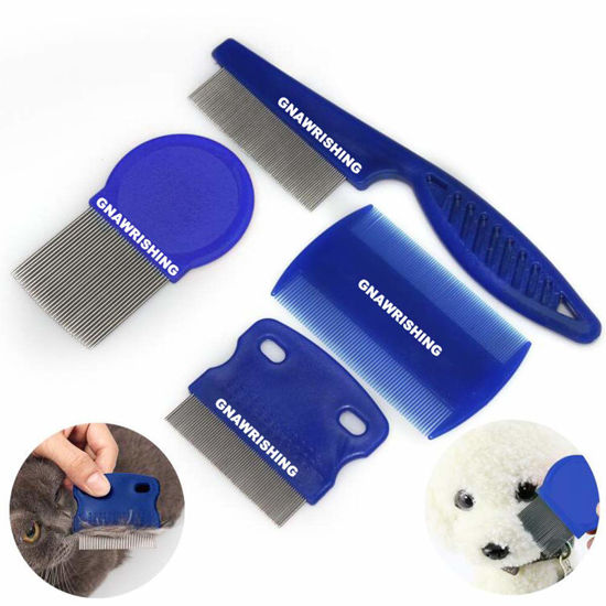 Picture of GNAWRISHING Flea Comb 4Pcs with High Strength Teeth Pet Tear Stain Remover Combs, Pet Dog Cat Grooming Comb Set Effective Float Hair Remover