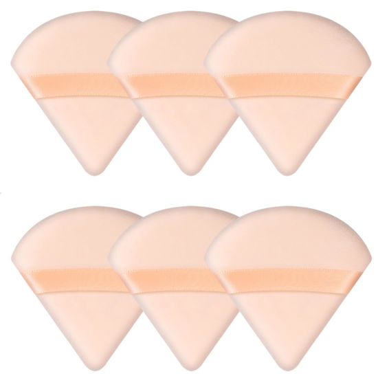 Picture of Pimoys 6 Pieces Powder Puff Triangle Makeup Powder Puffs for Face Powder Setting Powder Cosmetic Foundation Blending Sponge Beauty Makeup Tool, Beige