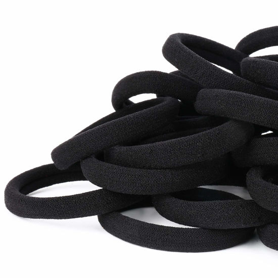 Picture of 50PCS Black Hair Ties for Women, Cotton Seamless Hair Bands, Elastic Ponytail Holders, No Damage for Thick Hair, 2 Inch in Diameter, by Nspring