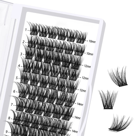 Picture of Lash Clusters 72 PCS Individual Lashes 10-16mm Eyelash Clusters D Curl Mixed Cluster Eyelash Extensions Natural Wispy Cluster Lashes Beginner Reusable Eyelash Extension Lasting Lash(DV02-MIX)