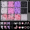 Picture of 600 Pcs 3D Nail Charms and Flatback Pearls Set 8, 4 Colors Nail Bows Charm + Pink&White Star Heart Moon Cute Nail Jewels + 2-4mm White Nail Pearls for Nail Art DIY Decoration with Pickup Tools