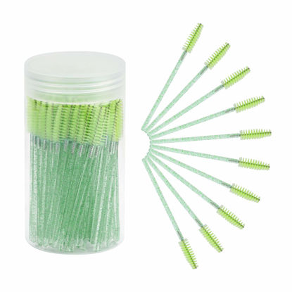 Picture of CHEFBEE 100PCS Disposable Eyelash Brush, Mascara Wands Makeup Brushes Applicators Kits for Eyelash Extensions and Eyebrow Brush with Container (Green)