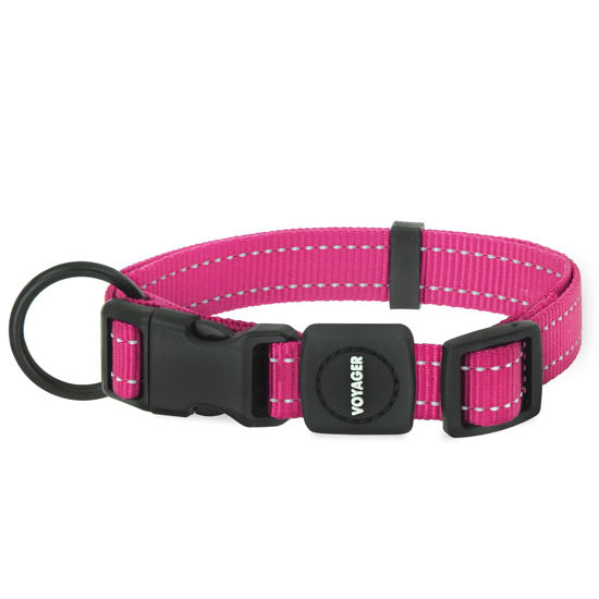 Picture of Best Pet Supplies Reflective Dog Collar with Adjustable Length, Heavy-Duty Buckle, and Strong Leash D-Ring, Training, Walking, Jogging Accessory for Small, Medium, and Large Breeds - Fuchsia, S