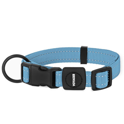 Picture of Best Pet Supplies Reflective Dog Collar with Adjustable Length, Heavy-Duty Buckle, and Strong Leash D-Ring, Training, Walking, Jogging Accessory for Small, Medium, and Large Breeds - Baby Blue, L