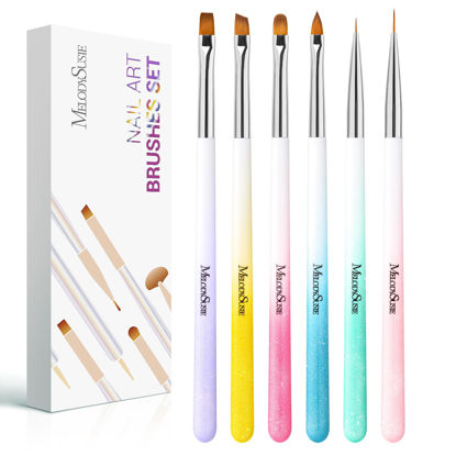 Picture of MelodySusie Nail Art Brushes Set,6pcs Professional Pen Nail Gel Brush,Nail Extension and Builder Brush,Liner Brush 2 Sizes,Gradient Fashion Design for Home DIY Salon Use