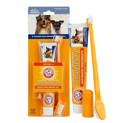 Picture of Arm & Hammer Dog Dental Kit - Enzymatic Dog Toothpaste 2.5 oz Chicken Flavor - Dog Toothbrush & Finger Brush - Tartar & Gum Cleaning with Baking Soda Enhanced Formula - Complete Dental Care for Dogs