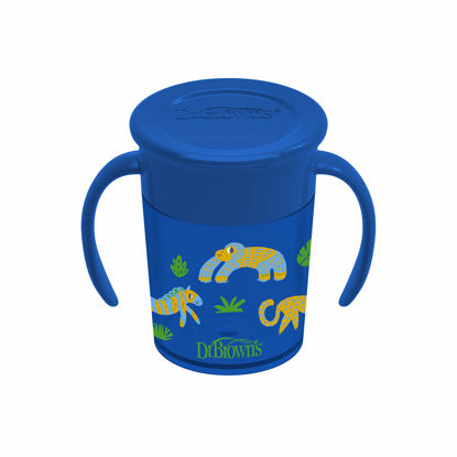 Picture of Dr. Brown’s Milestones Cheers 360 Cup Spoutless Transition Cup with Handles for Easy Grip and Leak-Free Learning, Blue Safari, 7 oz/200 mL