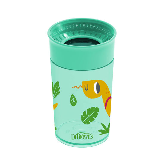 Picture of Dr. Brown’s Milestones Cheers 360 Cup Spoutless Transition Cup, Travel Friendly & Leak-Free Sippy Cup, Turquoise Snake, 10 oz/300 mL