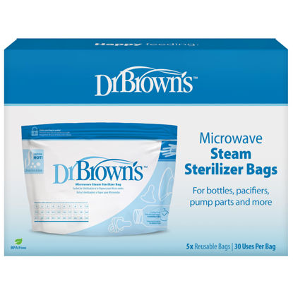 Picture of Dr. Brown's Microwave Steam Sterilizer Bags for Baby Bottles, Pacifiers, Pump Parts and Accessories, Travel Baby Bottle Sterilizer, 30 Uses per Bag, 5 Count (Pack of 1)